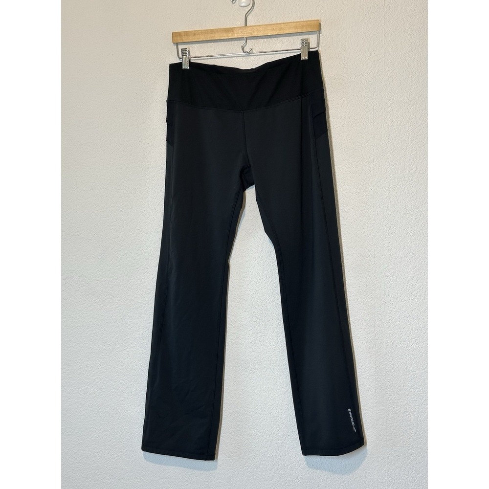 Brooks Womens Medium Black Fleece Lined‎ Running Pants Straight Leg Athleisure